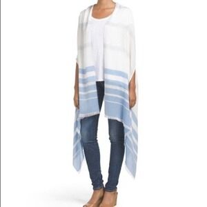 Zighilli Striped Shawl Wrap Women One Sz Blue White Ombre Lightweight Knit Italy